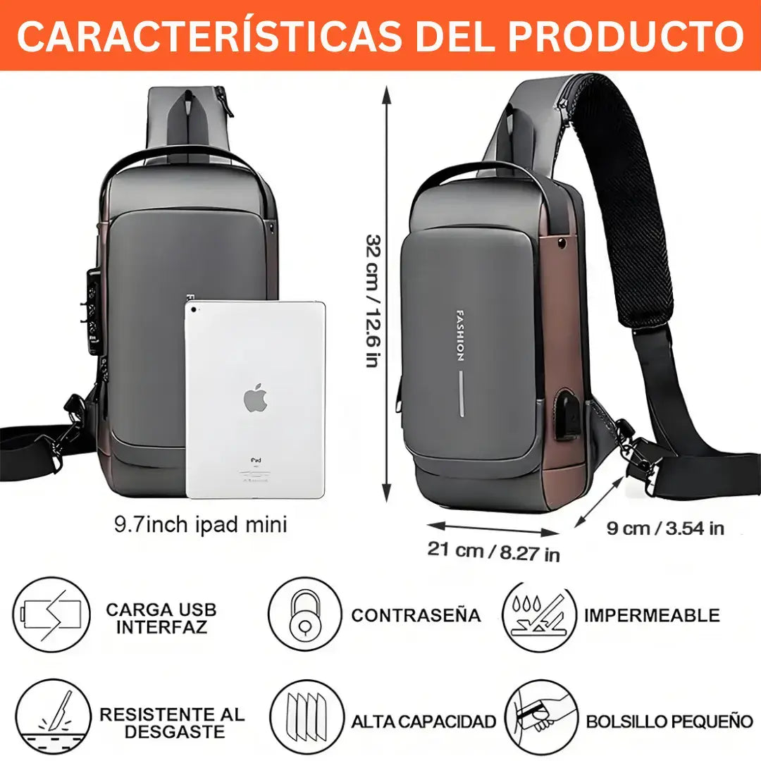 Mochila Antirrobo Premium con Puerto USB 🔒⚡ | Bolso Cruzado Impermeable con Múltiples Compartimentos, Diseño Ergonómico y Carga para Celular 📱