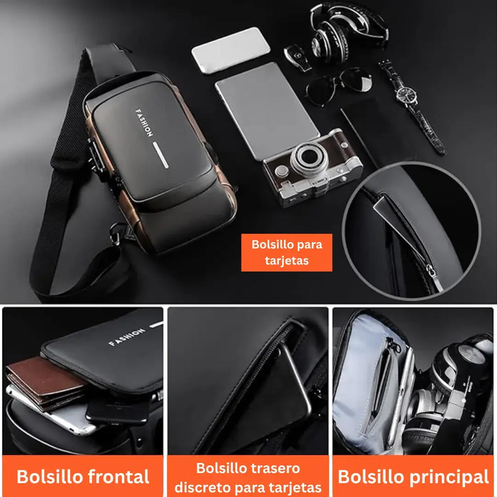 Mochila Antirrobo Premium con Puerto USB 🔒⚡ | Bolso Cruzado Impermeable con Múltiples Compartimentos, Diseño Ergonómico y Carga para Celular 📱