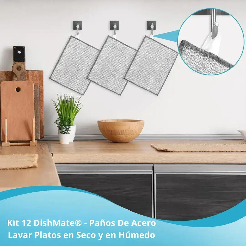 💨🛡️ Kit 12 DishMate® - Paños De Acero Sin Arañazos, Sin Olores, Limpieza En Húmedo Y Seco 🏠✨