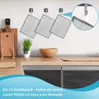 💨🛡️ Kit 12 DishMate® - Paños De Acero Sin Arañazos, Sin Olores, Limpieza En Húmedo Y Seco 🏠✨
