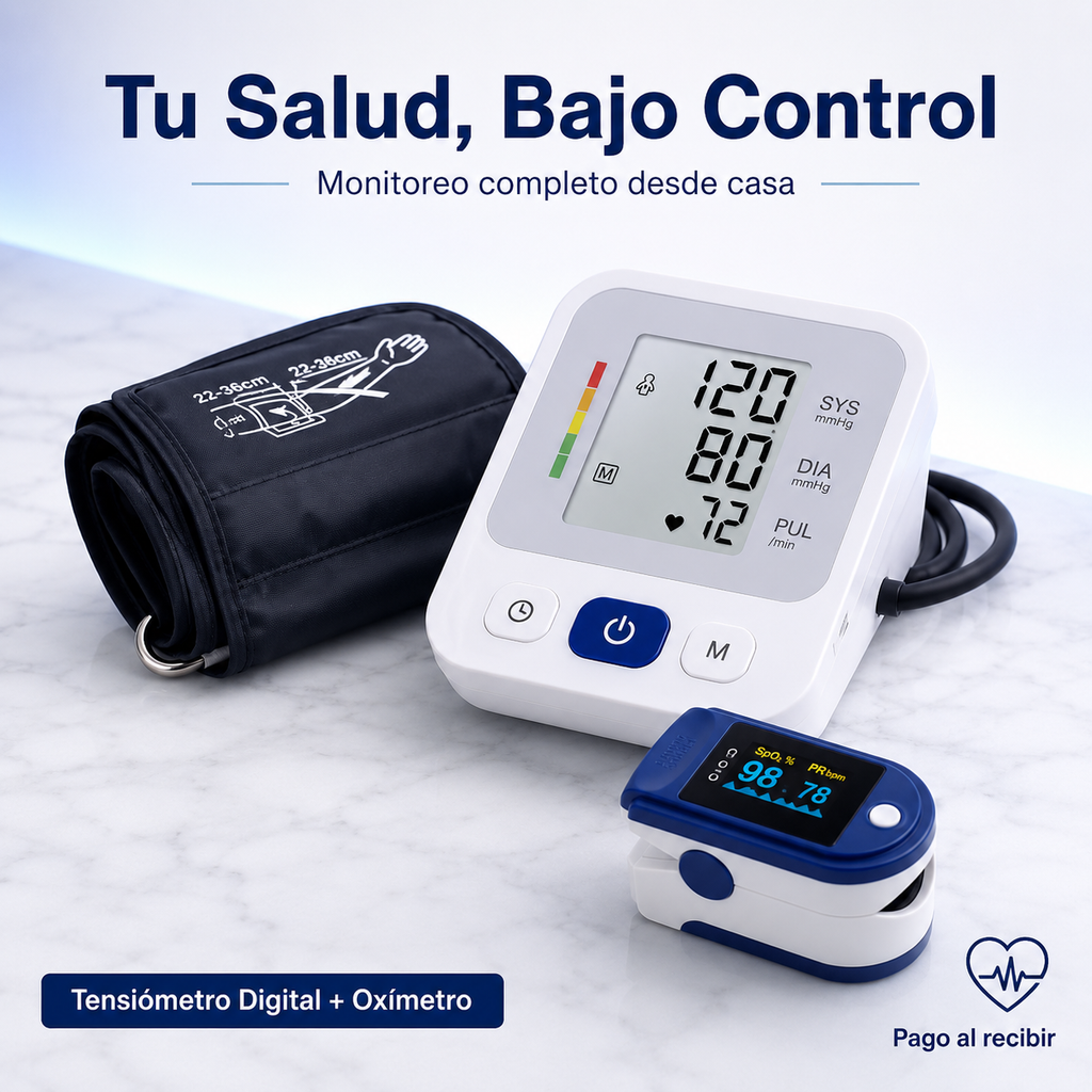 🫀❤️ Kit VitalCare® - Tensiómetro Digital de Brazo + Oxímetro de Pulso, Control de Presión Arterial y Saturación de Oxígeno, Resultados en Segundos, Para Toda la Familia 🏠💙✅