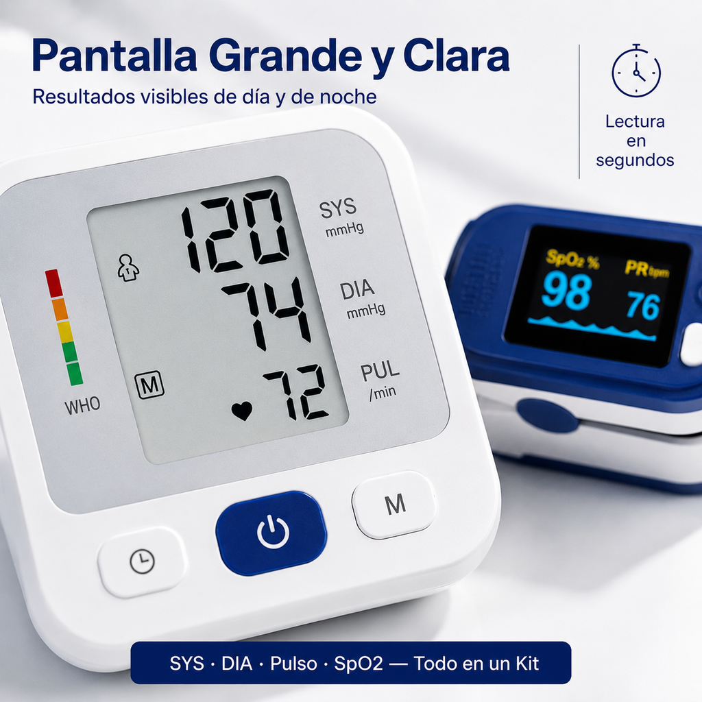 🫀❤️ Kit VitalCare® - Tensiómetro Digital de Brazo + Oxímetro de Pulso, Control de Presión Arterial y Saturación de Oxígeno, Resultados en Segundos, Para Toda la Familia 🏠💙✅