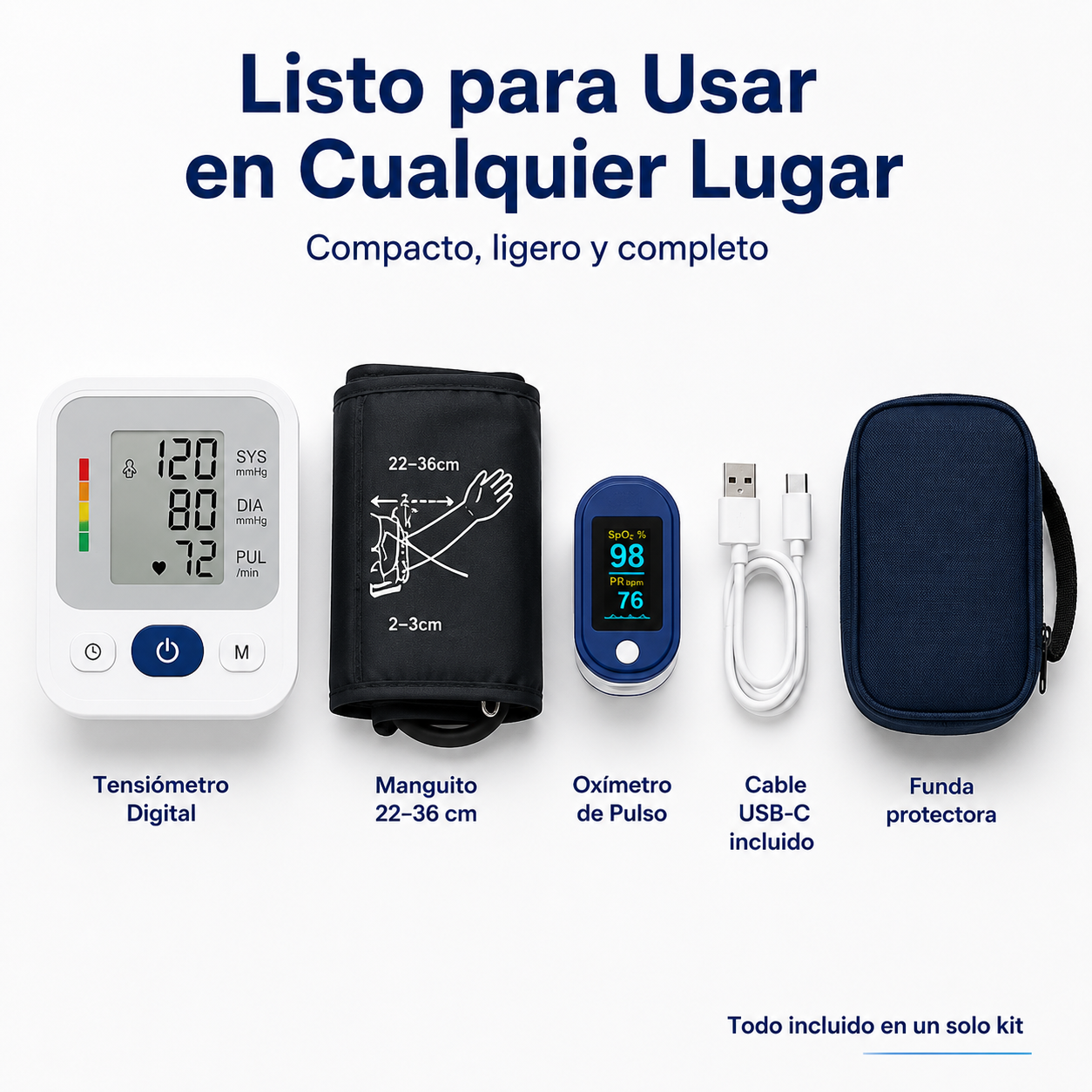 🫀❤️ Kit VitalCare® - Tensiómetro Digital de Brazo + Oxímetro de Pulso, Control de Presión Arterial y Saturación de Oxígeno, Resultados en Segundos, Para Toda la Familia 🏠💙✅
