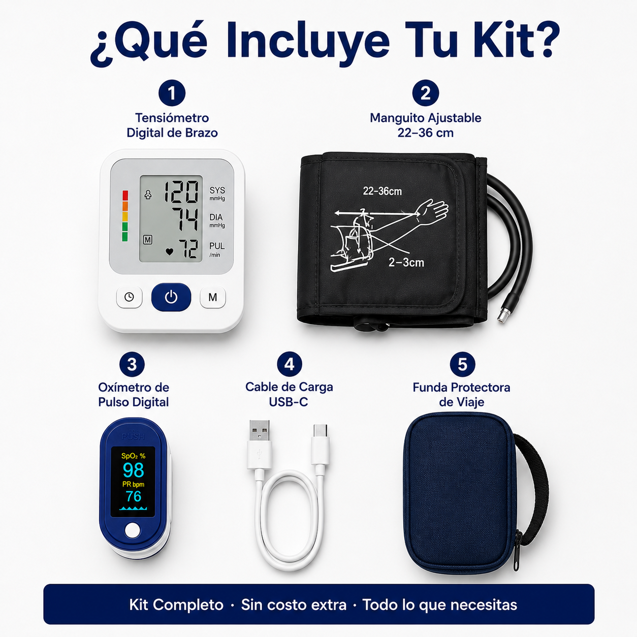 🫀❤️ Kit VitalCare® - Tensiómetro Digital de Brazo + Oxímetro de Pulso, Control de Presión Arterial y Saturación de Oxígeno, Resultados en Segundos, Para Toda la Familia 🏠💙✅