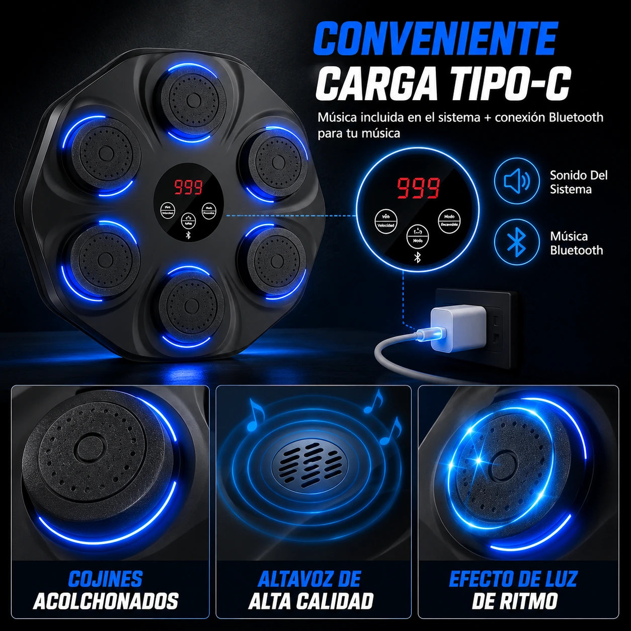 Máquina de Golpeo Interactiva con Música 🥊🔊 | Entrenador de Box para Casa con Luces y Ritmo